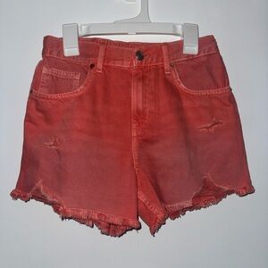 Zara Coral Distressed Frayed-Hem Shorts